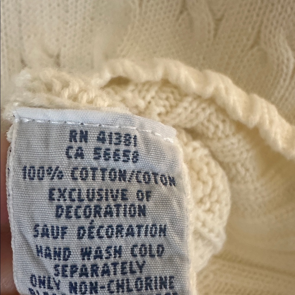 Ralph Lauren Cable Knit Sweater Cream Cotton Preppy Classic Logo Quiet Luxury L - Picture 6 of 7
